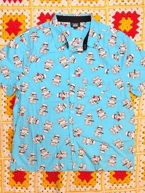 Star Wars Light Blue Short-Sleeve Camp Shirt with Stormtrooper Motif